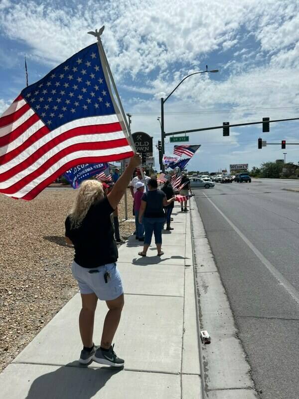 Yolanda Magley/Special to the Pahrump Valley Times Trump supporters braved the 104-degree heat ...