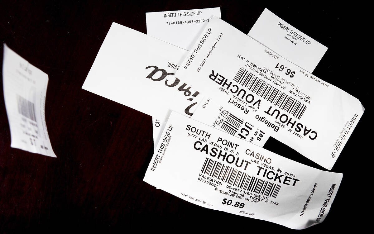 Unredeemed cashout vouchers from Las Vegas casinos on Wednesday, Aug. 17, 2022, in Las Vegas. T ...