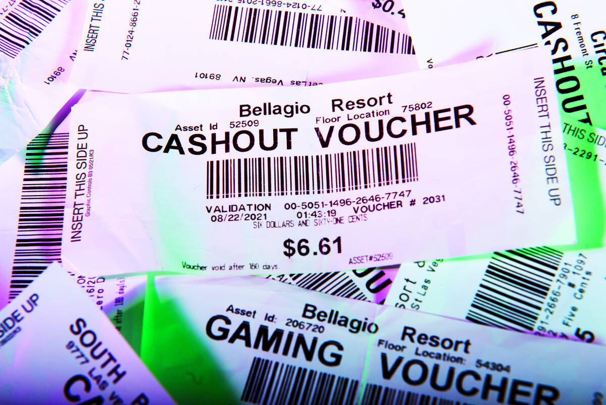 Unredeemed cashout vouchers from Las Vegas casinos on Wednesday, Aug. 17, 2022, in Las Vegas. T ...