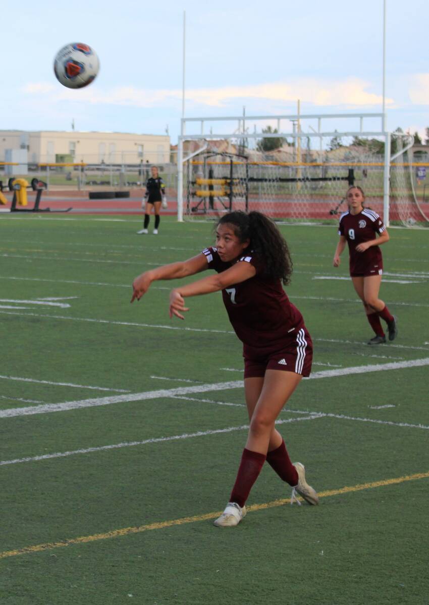 Danny Smyth/Pahrump Valley Times Senior defender Jessica Garcia (7) throws the ball in to one ...