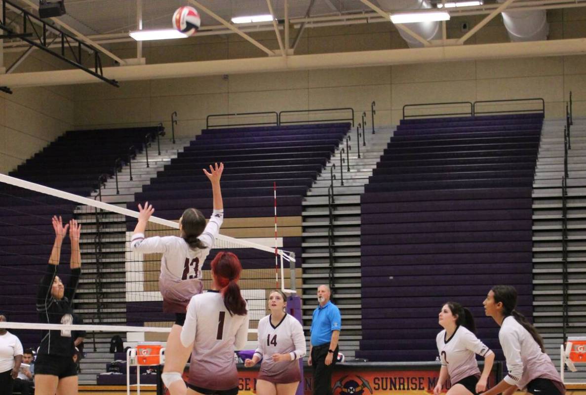 Danny Smyth/Pahrump Valley Times Junior hitter Taylor Brown (13) going for a kill against the S ...