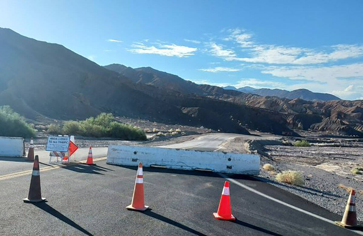 Badwater Road is closed at the junction with California Route 190 on Sept. 11, 2022. The damage ...