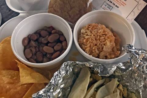Robin Hebrock/Pahrump Valley Times The RAM Taco Dinner included two chicken street tacos, rice, ...