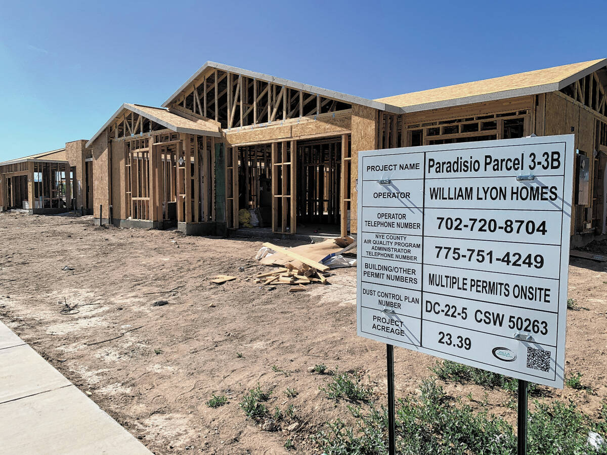 (Brent Schanding/Pahrump Valley Times) New homes under construction on Tuesday, May 17 on Sple ...