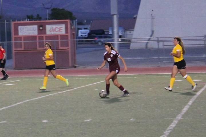 Danny Smyth/Pahrump Valley Times Junior midfielder Kailani Martinez (10) had a goal and two as ...