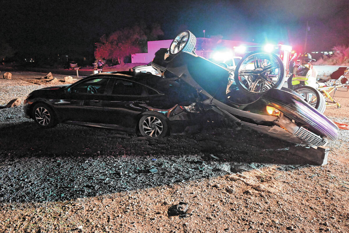 Special to the Pahrump Valley Times “One car was on top of another parked car and the car wa ...