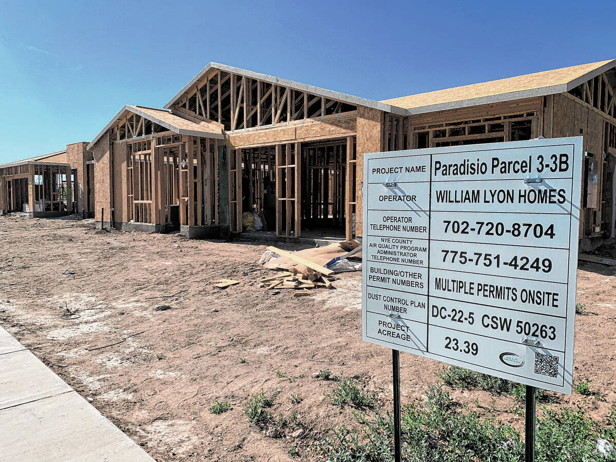 Brent Schanding/Pahrump Valley Times file photo New homes under construction on Tuesday, May 1 ...