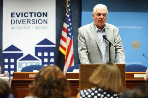 Gov. Steve Sisolak speaks during a press conference announcing the Eviction Diversion Initiate ...