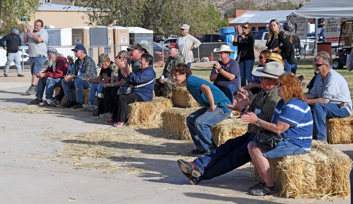Richard Stephens/Special to the Pahrump Valley Times Beatty Days visitors sat on hay bales to l ...