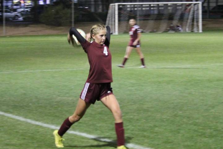 Danny Smyth/Pahrump Valley Times Sophomore midfielder Khylarann Park (4) throwing the ball in d ...