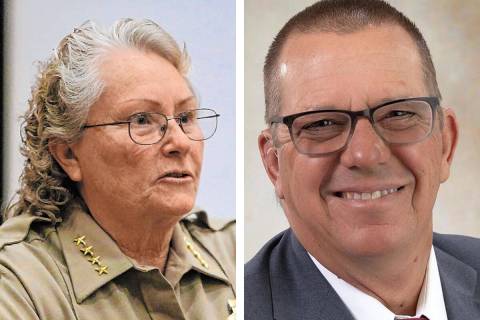 Nye County Sheriff Sharon Wehrly, left, and Deputy Sheriff Joe McGill. McGill is ahead in the v ...