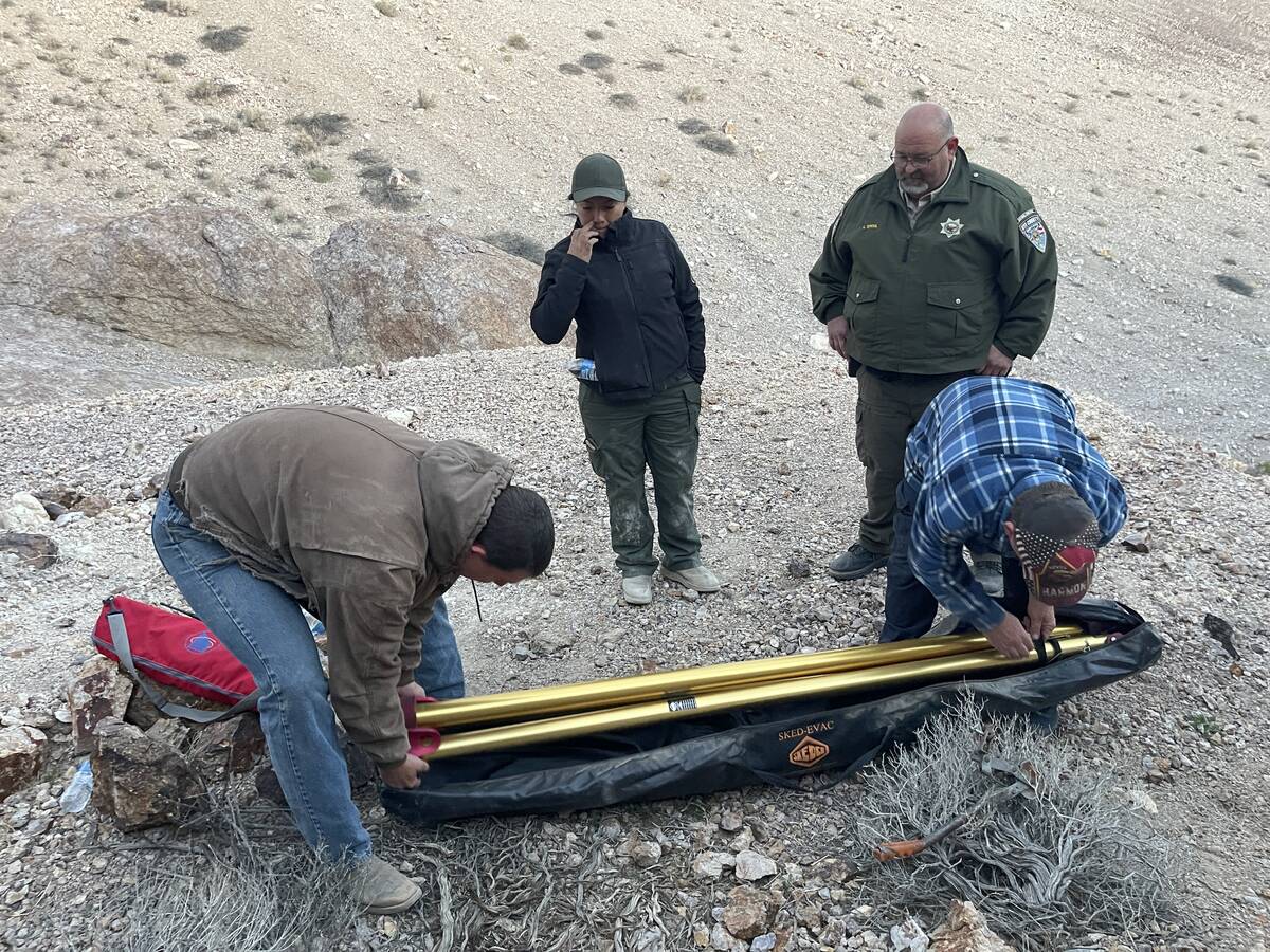 Nye County Sheriff's Office Responders were able to fashion a rope around the donkey and get it ...