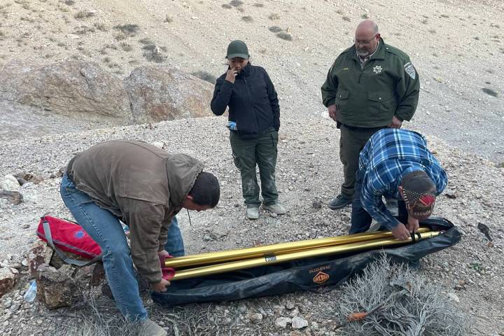 Nye County Sheriff's Office Responders were able to fashion a rope around the donkey and get it ...