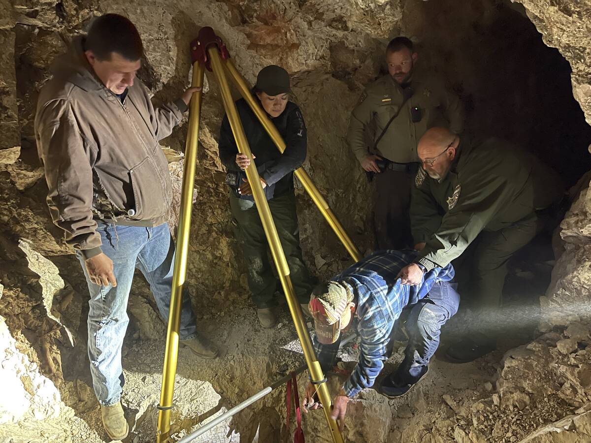 Nye County Sheriff's Office Crews work on Dec. 2 to rescue a burro trapped in an abandoned mine ...