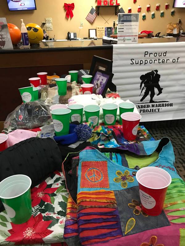 Robin Hebrock/Pahrump Valley Times There were so many raffle prizes at the Wounded Warrior Bowl ...