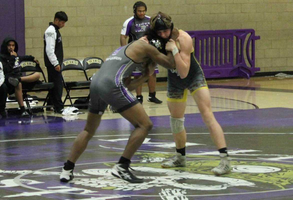 Danny Smyth/Pahrump Valley Times Sophomore Ethen Hutchinson in a tie-up with his opponent durin ...