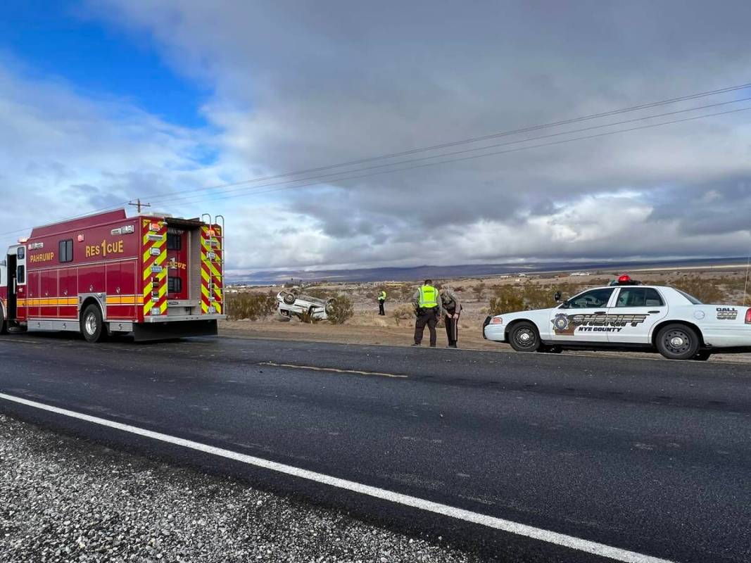 Special to the Pahrump Valley Times Pahrump fire crews arrived at a crash on South Highway 160 ...