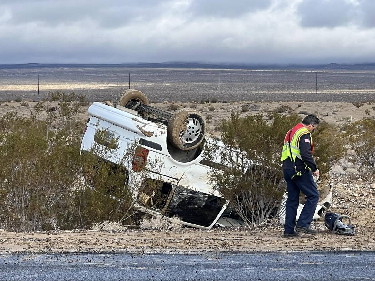 Special to the Pahrump Valley Times Pahrump fire crews arrived at a crash on South Highway 160 ...