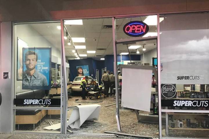 Special to the Pahrump Valley Times A car crashed into Supercuts on South Highway 160 near Basi ...