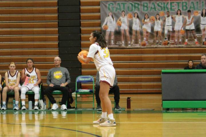 Danny Smyth/Pahrump Valley Times Junior forward Kailani Martinez (34) looking to pass to a team ...