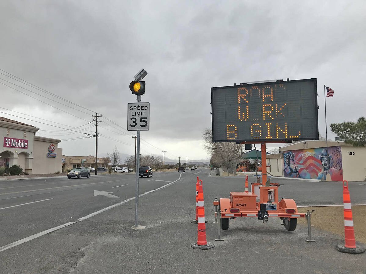 Robin Hebrock/Pahrump Valley Times Notification boards have been put up to announce that road w ...