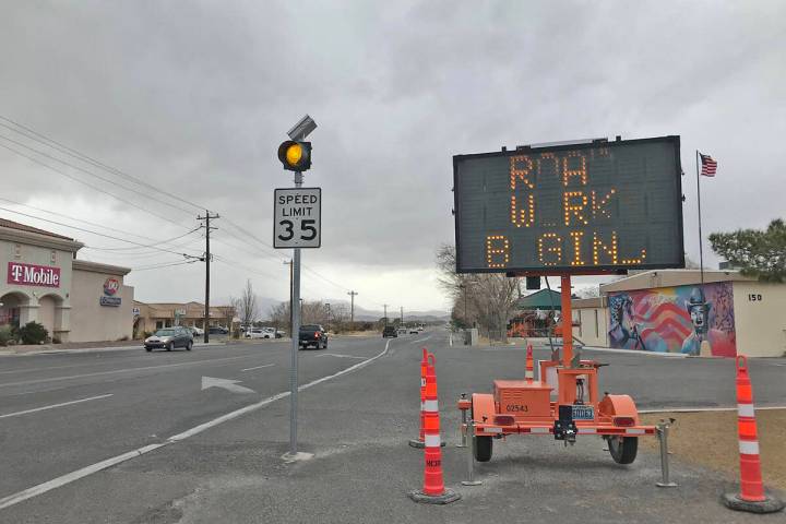 Robin Hebrock/Pahrump Valley Times Notification boards have been put up to announce that road w ...