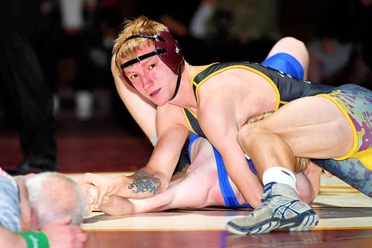 Peter Davis/Pahrump Valley Times Cole Venturo (top) trying to get a pinfall against his opponen ...