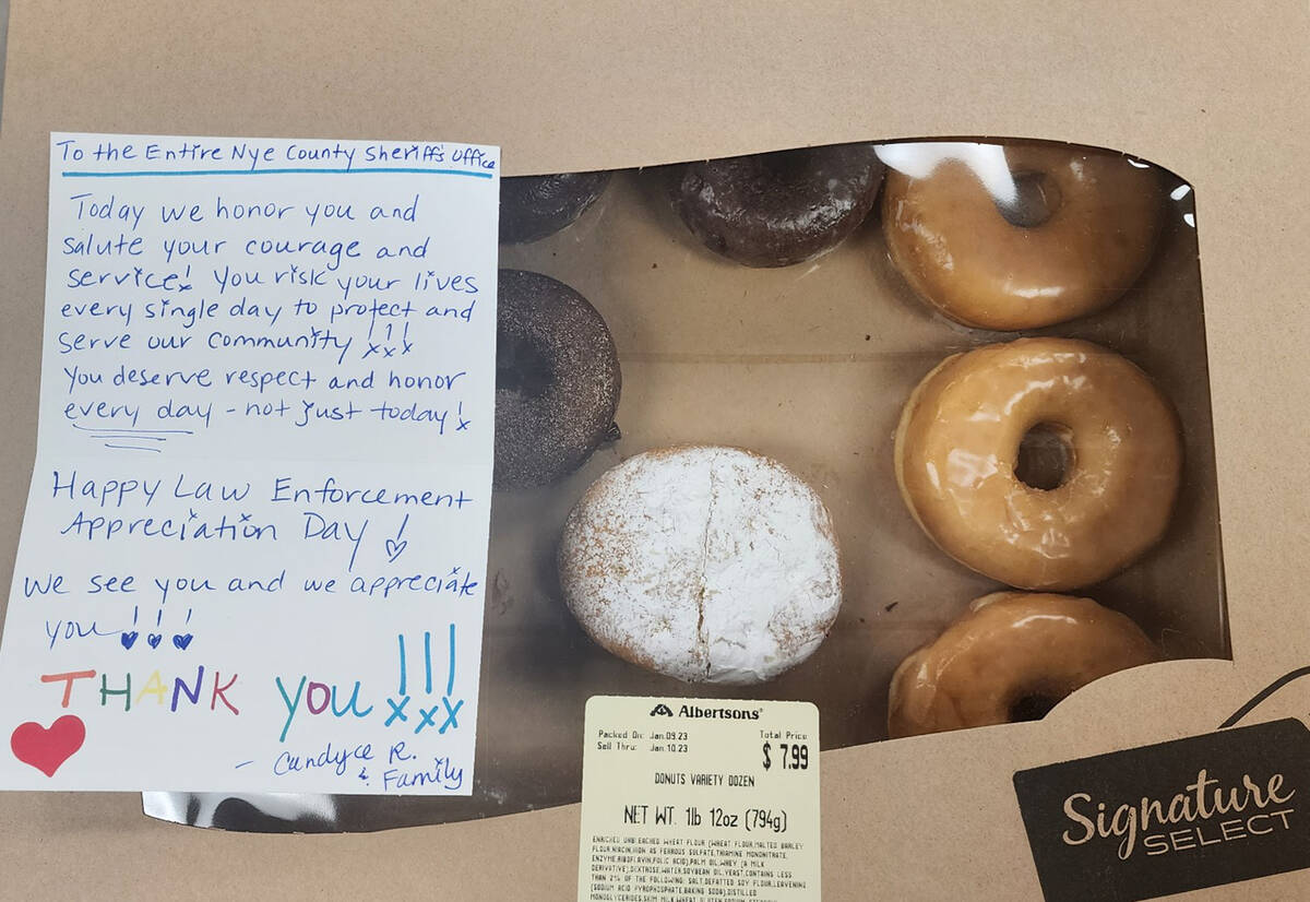 Special to the Pahrump Valley Times Signed simply "Candyce R. and family" this box of donuts wa ...