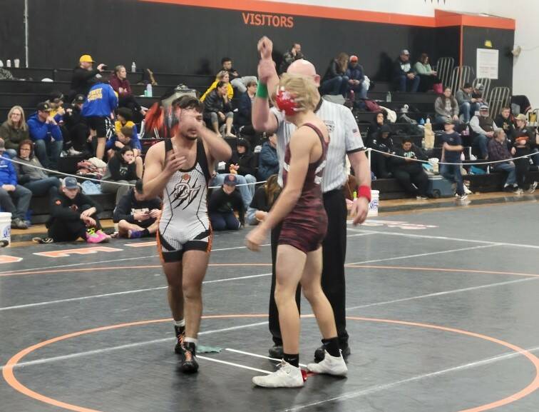 Special to Tonopah Times Sophomore Mitchell Miller (right) took third place in the 126-pound we ...