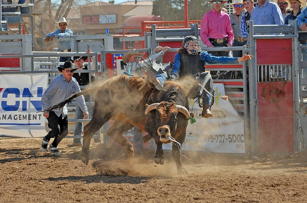 Horace Langford Jr./Pahrump Valley Times Here is one of the junior high school bull riders duri ...