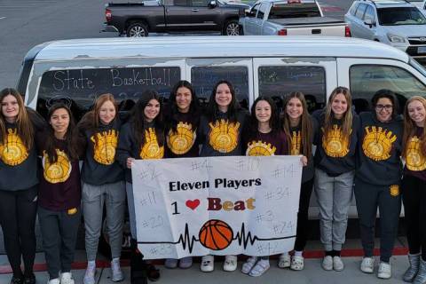 Jennifer Shockley/Special to Pahrump Valley Times The 2022-23 Lady Trojans getting ready to hea ...