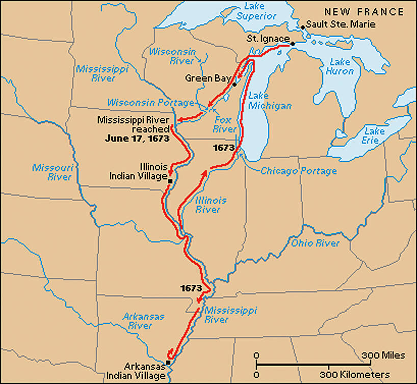 Special to the Pahrump Valley Times This map shows the route taken by early French-Canadian exp ...