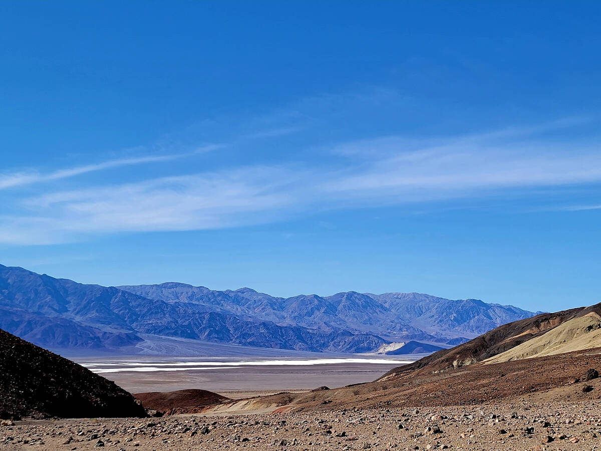 Death Valley's salt flats seen from Artists Drive. (Natalie Burt/Special to the Las Vegas Revie ...