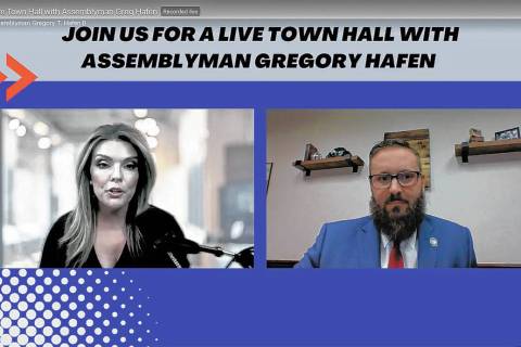 Screenshot Nevada Assemblyman Greg Hafen II, at right, hosted his first Live Town Hall last mon ...
