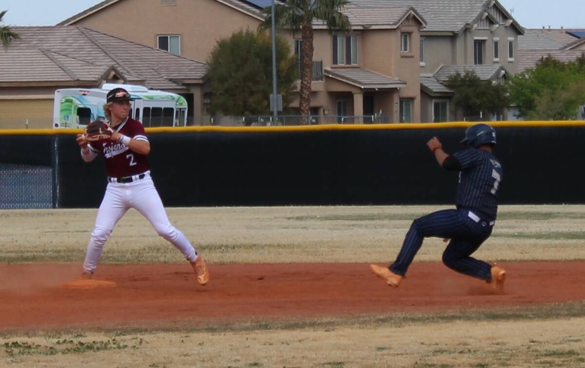 Danny Smyth/Pahrump Valley Times Kyle McDaniel (2) attempting to turn a double play during Pahr ...