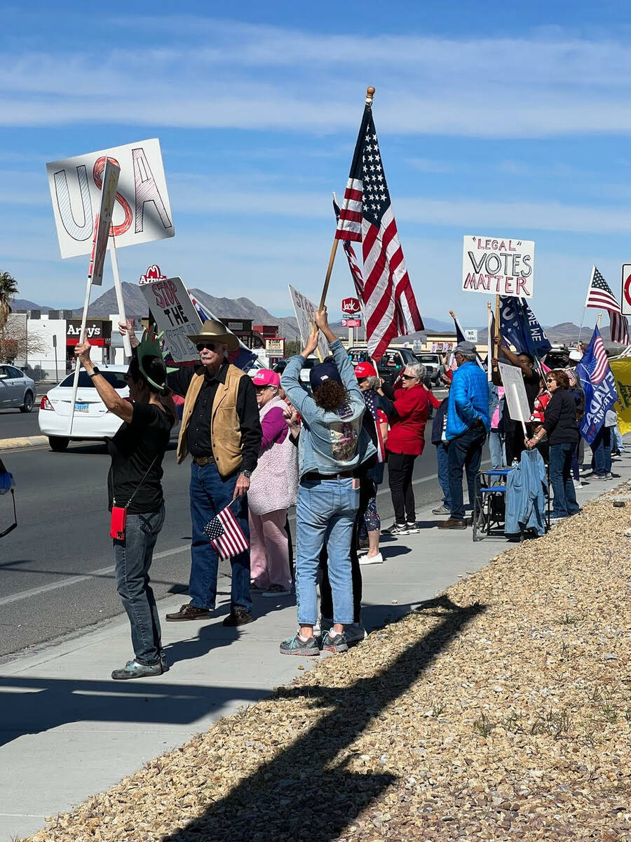 More than 70 attended a rally organized Saturday, April 1 in Pahrump to defend embattled former ...