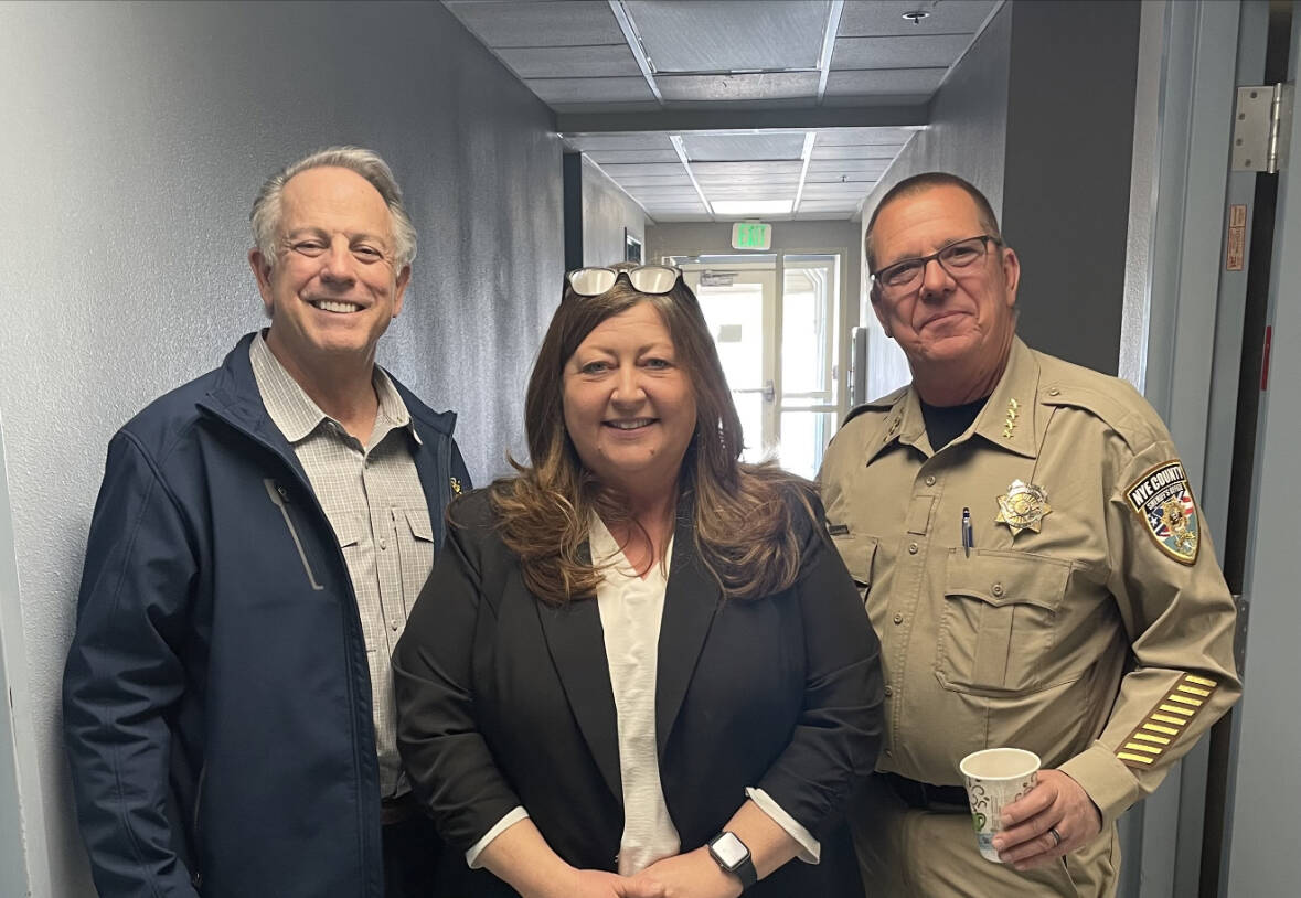 Special to the Pahrump Valley Times Gov. Joe Lombardo (left) with Tammy Engel, administrative a ...