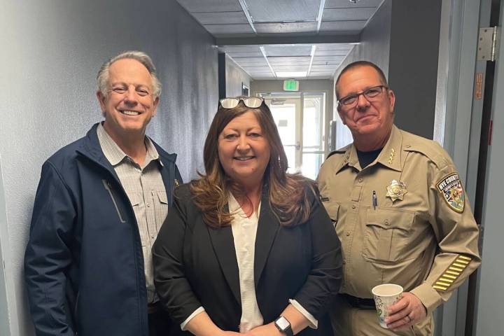 Special to the Pahrump Valley Times Gov. Joe Lombardo (left) with Tammy Engel, administrative a ...