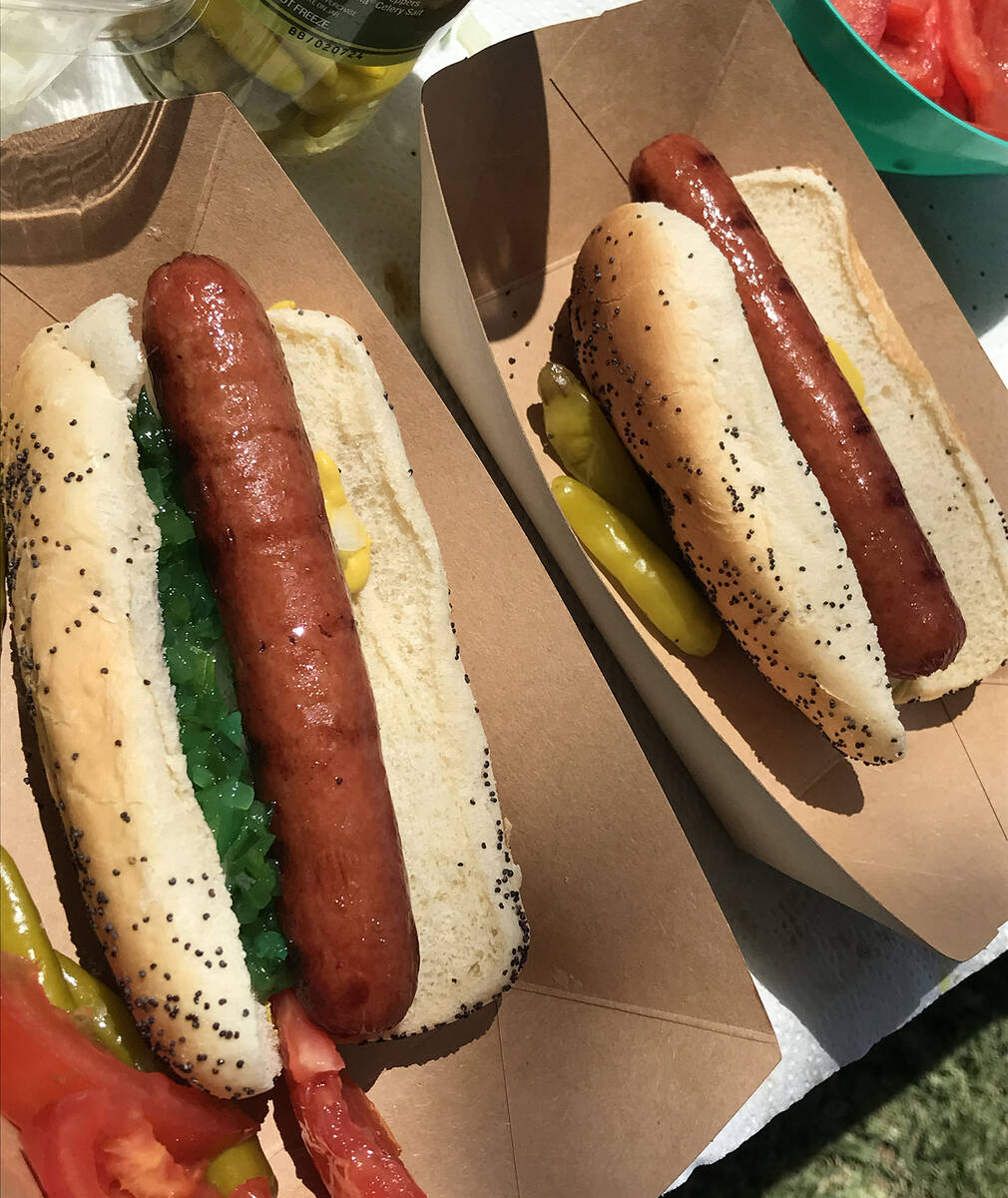 Robin Hebrock/Pahrump Valley Times Chicago-style hotdogs with authentic toppings were offered t ...