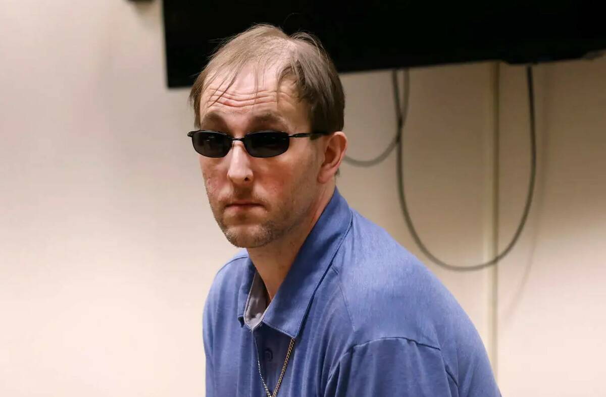 Brad Mehn prepares to leave the courtroom during his trial in Pahrump on Monday, May 15, 2023. ...