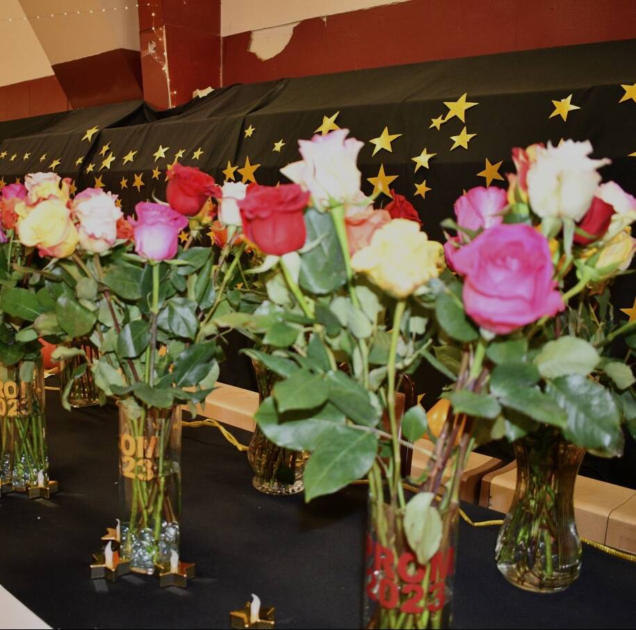 Special to the Pahrump Valley Times Volunteers adorned the gymnasium with roses and maroon and ...
