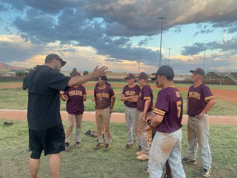 Special to Pahrump Valley Times The Junior Trojans' coach gives his team a speech during the Pe ...