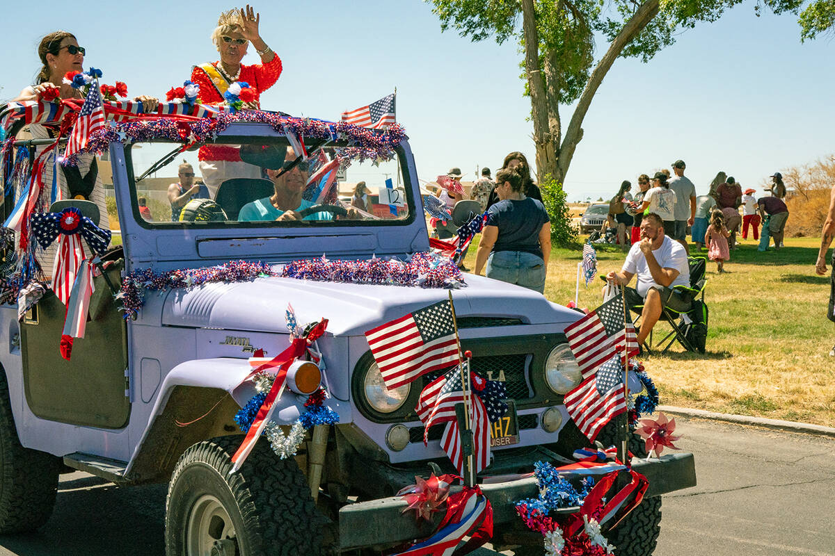 John Clausen/Pahrump Valley Times Decked out in red, white and blue ribbons, garland, flags and ...