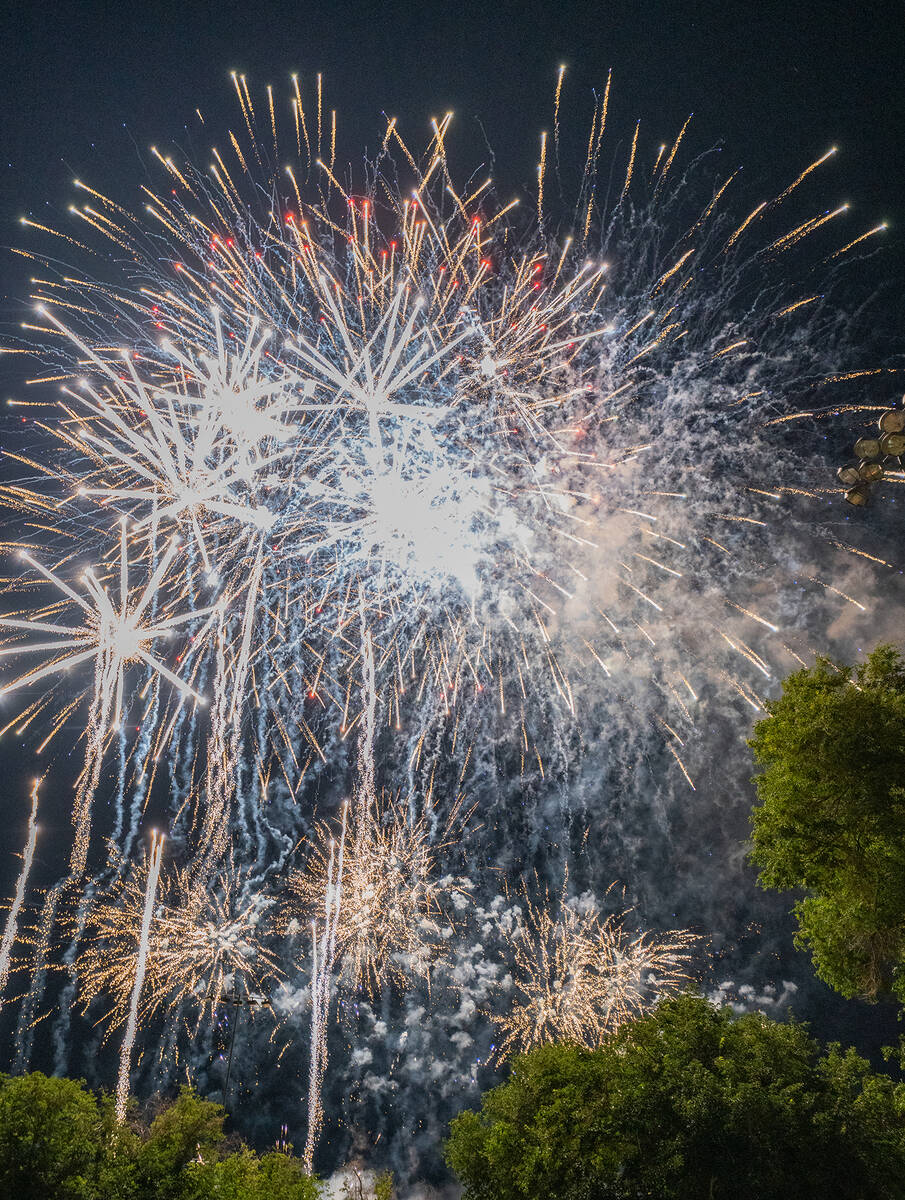 John Clausen/Pahrump Valley Times A profusion of fireworks explode above Petrack Park.