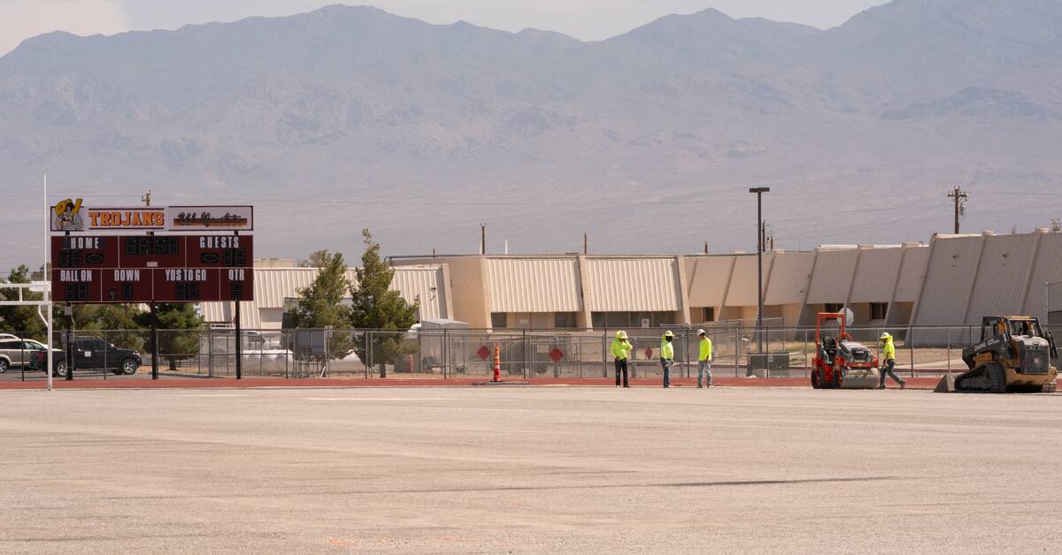 John Clausen/Pahrump Valley Times On June 28, Pahrump Valley high school's turf field was rippe ...