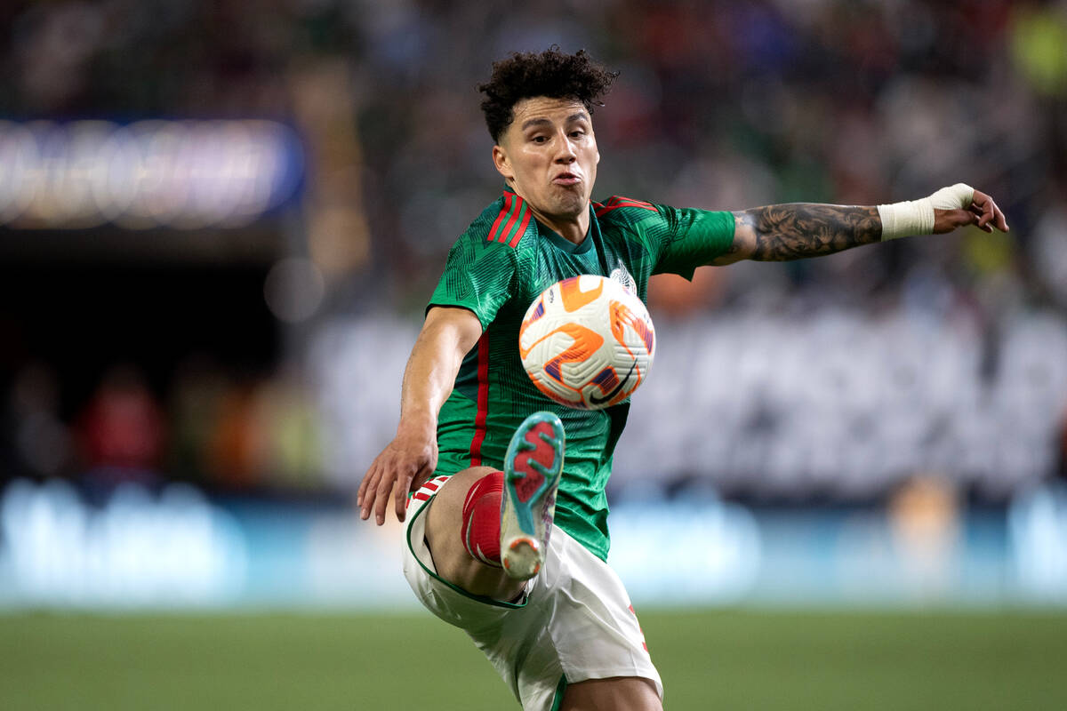 Mexico defender Jorge Sánchez (19) connects with the ball during the second half of a CONC ...