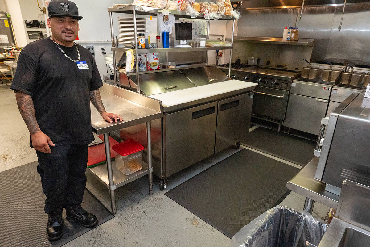 John Clausen/Pahrump Valley Times Johnny Alvarez shows off the kitchen at Living Free Cafe, an ...