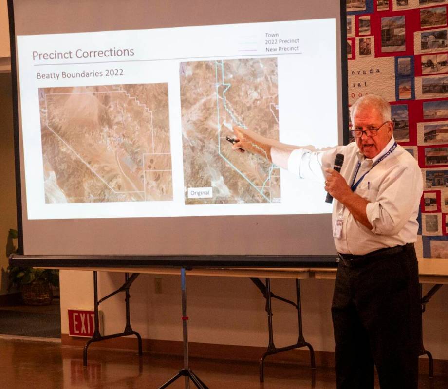 Richard Stephens/Special to the Pahrump Valley Times Nye County Clerk Mark Kampf explains votin ...