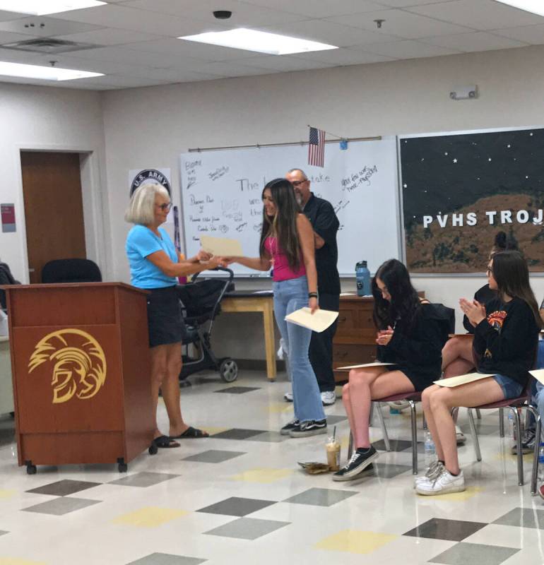 Robin Hebrock/Pahrump Valley Times Sleep in Heavenly Peace member Michelle Caird, left, present ...