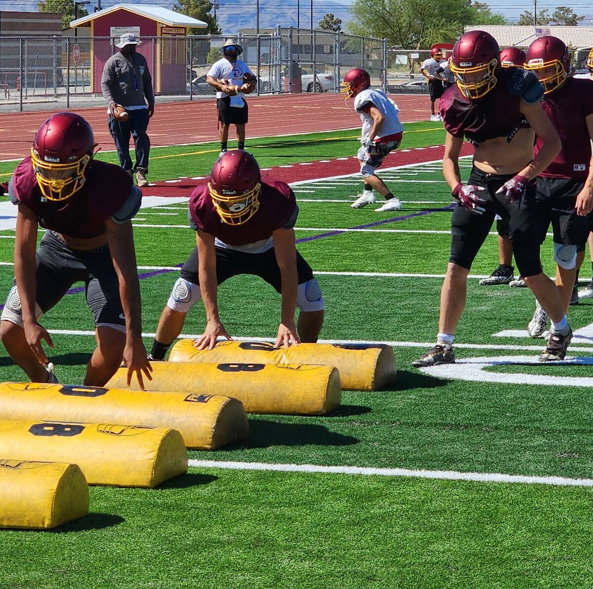 Danny Smyth/Pahrump Valley Times Pahrump Valley football players working on their lateral movem ...